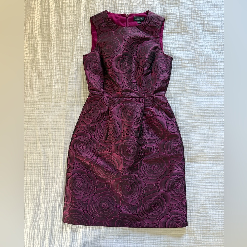 Tahari Rose Patterned Midi Dress in Deep Purple